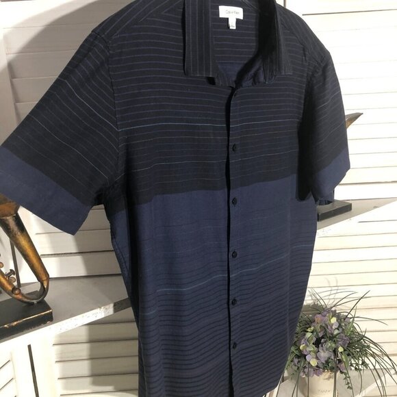Calvin Klein Color Block Button Down Shirt Blue Large - Picture 3 of 6